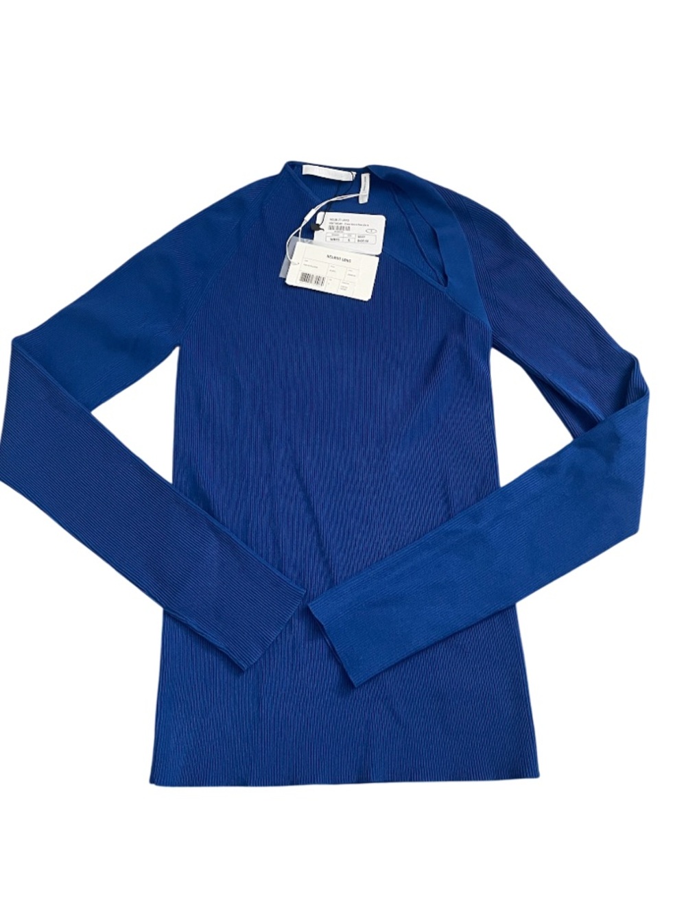 Helmut Lang Cobalt Blue Ribbed V-Neck Long Sleeve Top